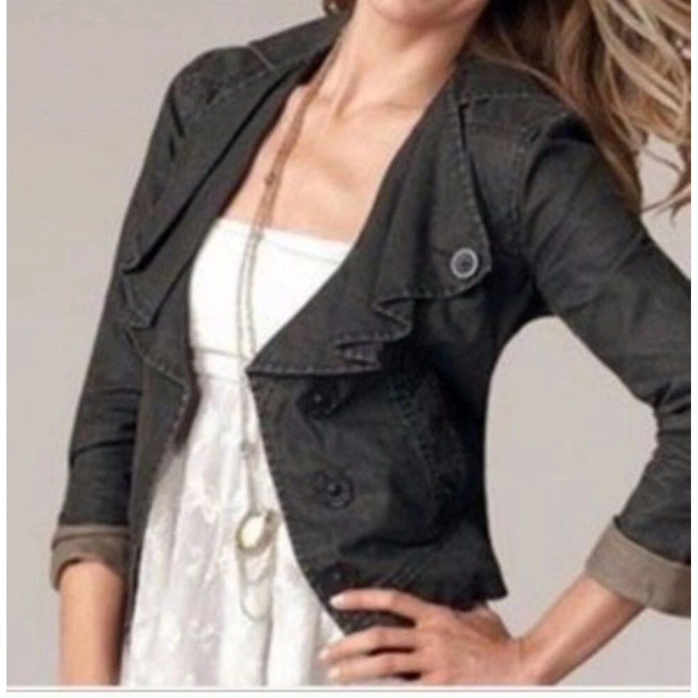 Cabi Waxed Linen Moto Jacket Size S Olive Rocker Edgy #901 Draped‎ Collar NWT
